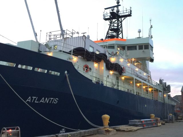 R/V Atlantis at port in Woods Hole