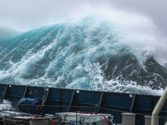 Massive wave off starboard during station transit